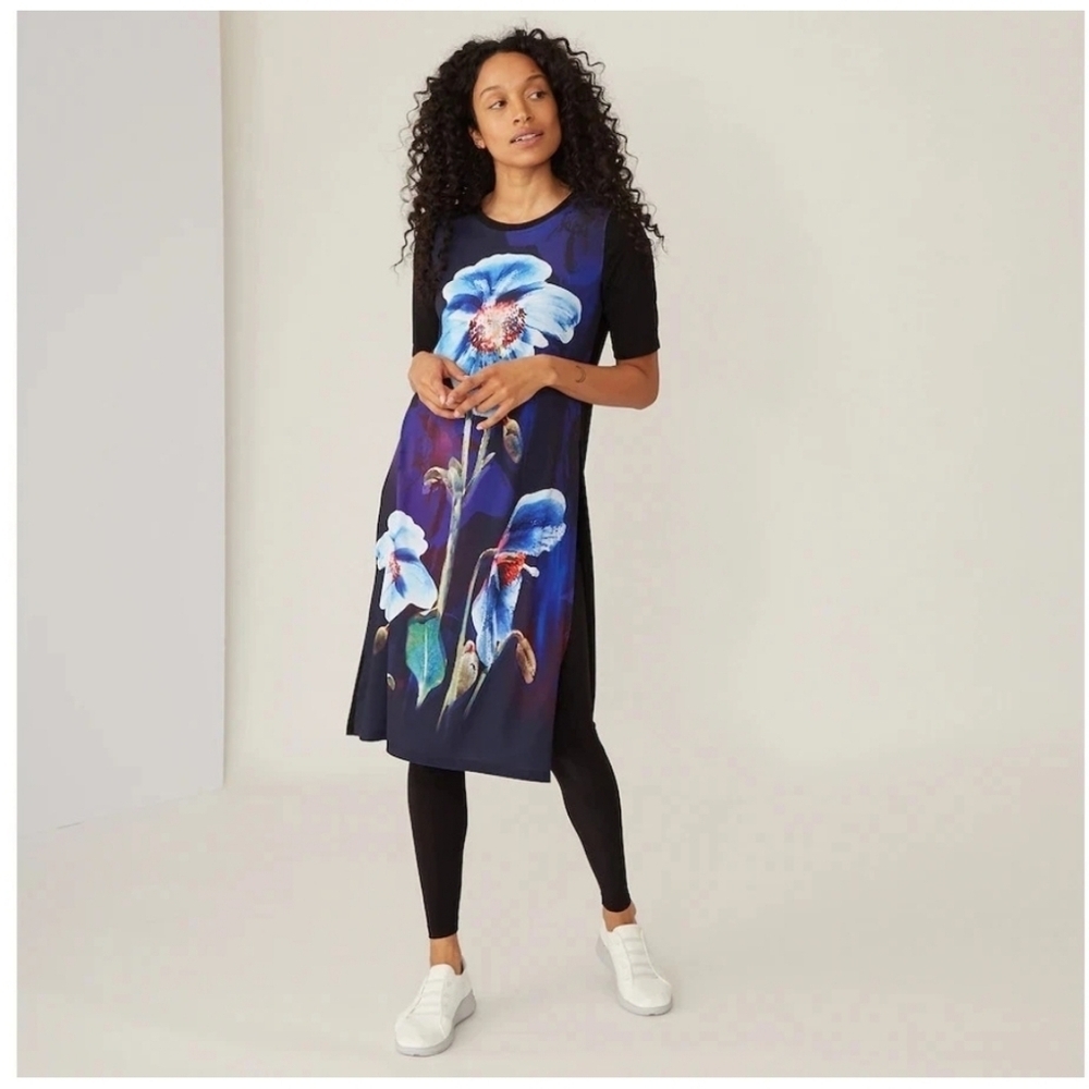 Marallis Collection Dress Cover Up Tunic Women XXL Black Floral High Side Slits